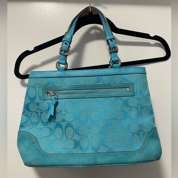 Coach Handbags - *Vintage* Teal Canvas/Suede Leather Purse